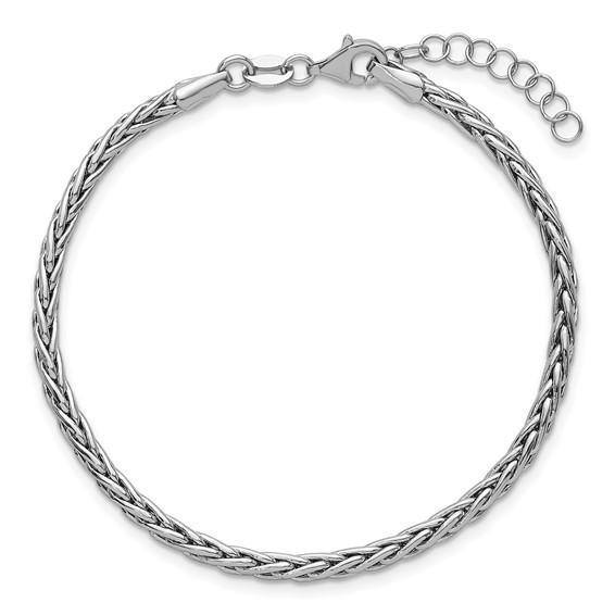Sterling Silver Rhodium-plated Fancy Braided Link 7 inch with 1 inch Extender Bracelet