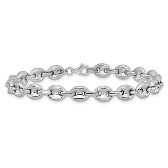 Sterling Silver Rhodium-plated Polished 7mm Puffed Mariner Link 7.75 inch Bracelet