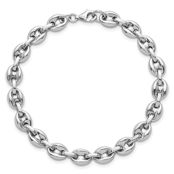 Sterling Silver Rhodium-plated Polished 7mm Puffed Mariner Link 7.75 inch Bracelet