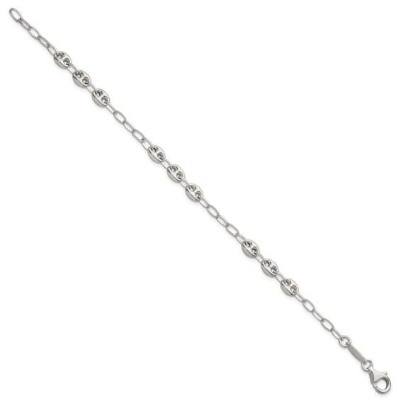 Sterling Silver Puffed Anchor/Mariner Link and Chain 8 inch Bracelet