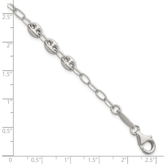 Sterling Silver Puffed Anchor/Mariner Link and Chain 8 inch Bracelet