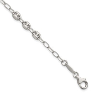 Sterling Silver Puffed Anchor/Mariner Link and Chain 8 inch Bracelet