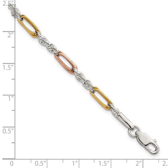 Sterling Silver Rose-tone and Gold-tone Polished 4.0mm Figaro Rope 7.5 Inch Bracelet