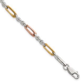 Sterling Silver Rose-tone and Gold-tone Polished 4.0mm Figaro Rope 7.5 Inch Bracelet