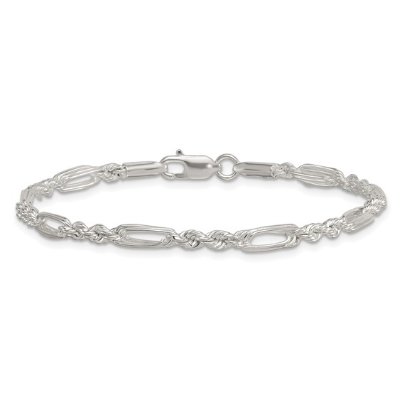 Sterling Silver Polished 4.0mm Figaro Rope 7.5 Inch Bracelet