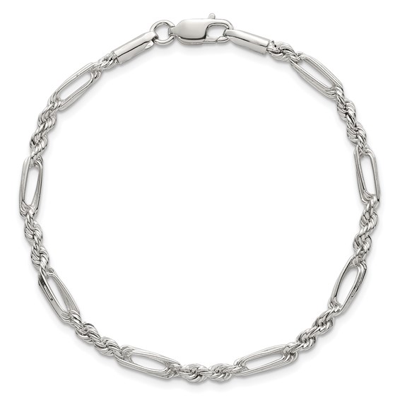 Sterling Silver Polished 4.0mm Figaro Rope 7.5 Inch Bracelet
