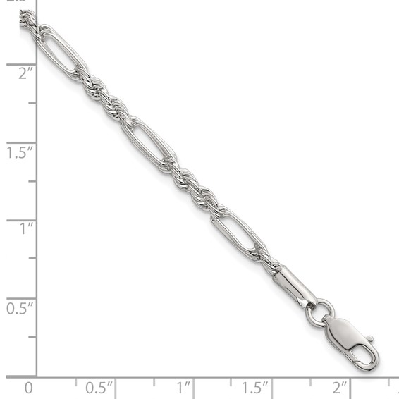 Sterling Silver Polished 4.0mm Figaro Rope 7.5 Inch Bracelet