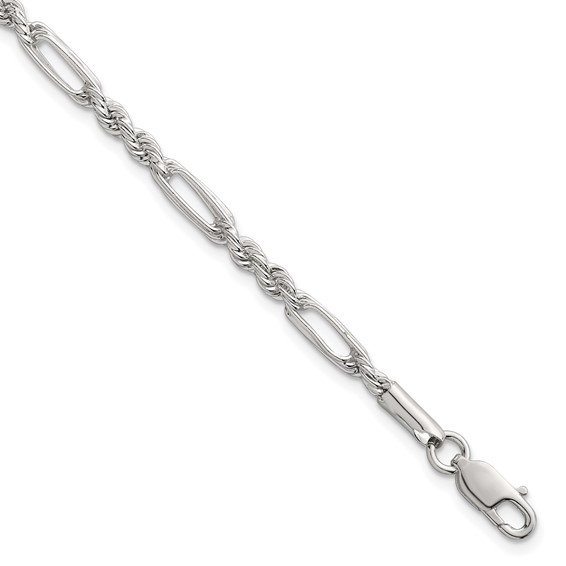 Sterling Silver Polished 4.0mm Figaro Rope 7.5 Inch Bracelet