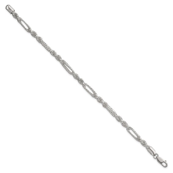 Sterling Silver Polished Textured 4.5mm Figaro Rope 7.5 inch Bracelet