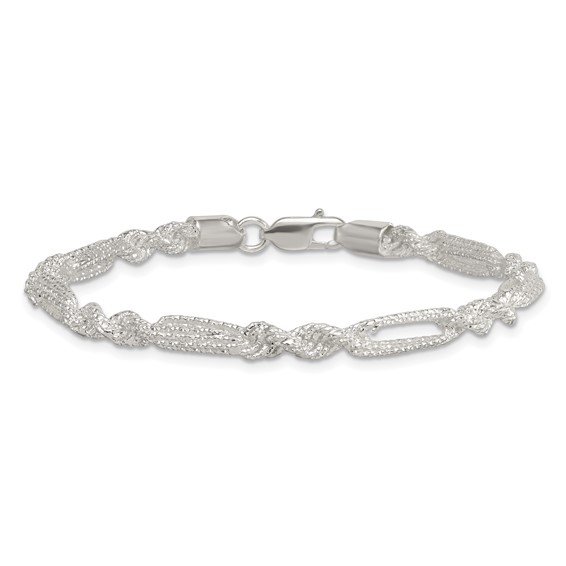 Sterling Silver Polished Textured 4.5mm Figaro Rope 7.5 inch Bracelet