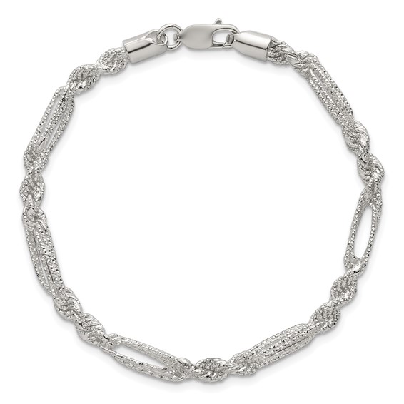Sterling Silver Polished Textured 4.5mm Figaro Rope 7.5 inch Bracelet