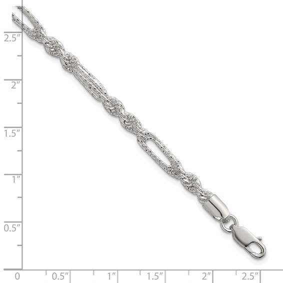 Sterling Silver Polished Textured 4.5mm Figaro Rope 7.5 inch Bracelet