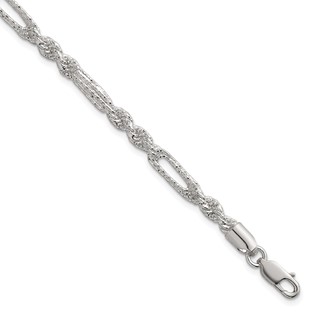 Sterling Silver Polished Textured 4.5mm Figaro Rope 7.5 inch Bracelet