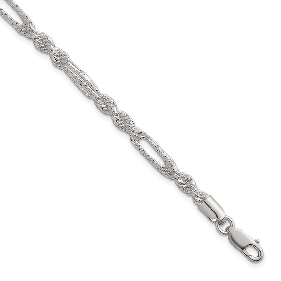 Sterling Silver Polished Textured 4.5mm Figaro Rope 7.5 inch Bracelet