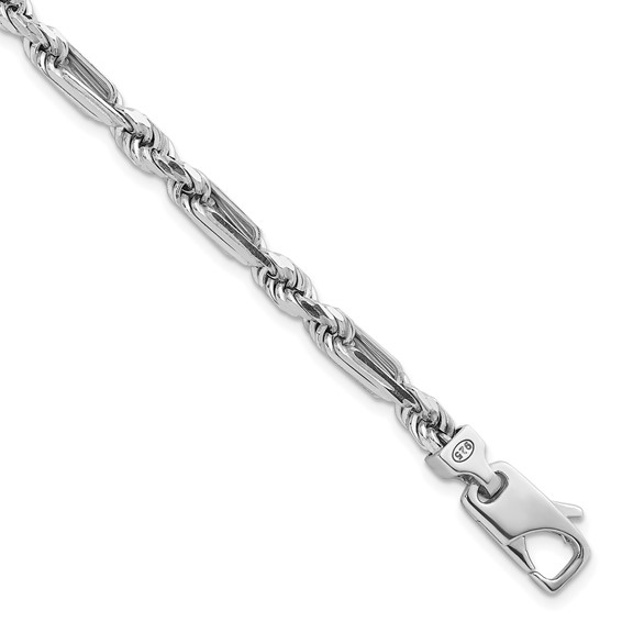 Sterling Silver Rhodium-plated Polished 4.75mm Figaro Rope Chain 8 inch Bracelet