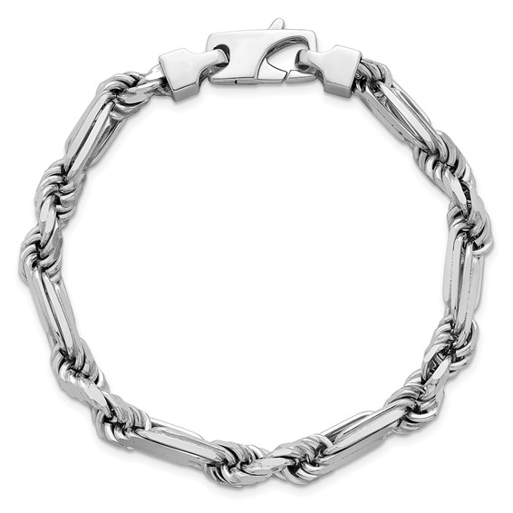 Sterling Silver Rhodium-plated Polished 7.00mm Figaro Rope Chain 8 inch Bracelet