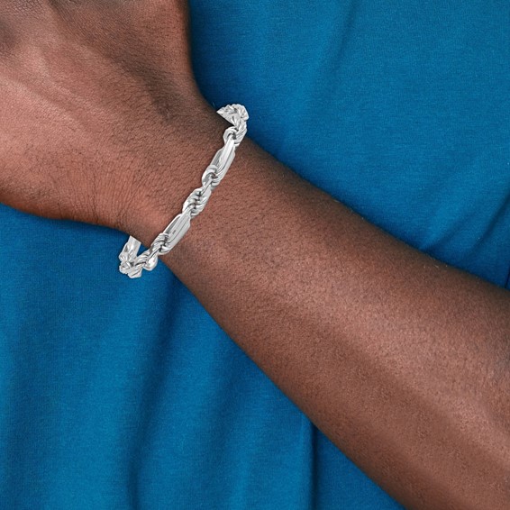 Sterling Silver Rhodium-plated Polished 7.00mm Figaro Rope Chain 8 inch Bracelet