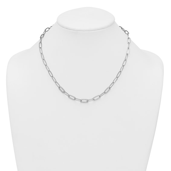 Sterling Silver Rhodium-plated Polished Fancy CZ Paperclip Chain 18 Inch Necklace