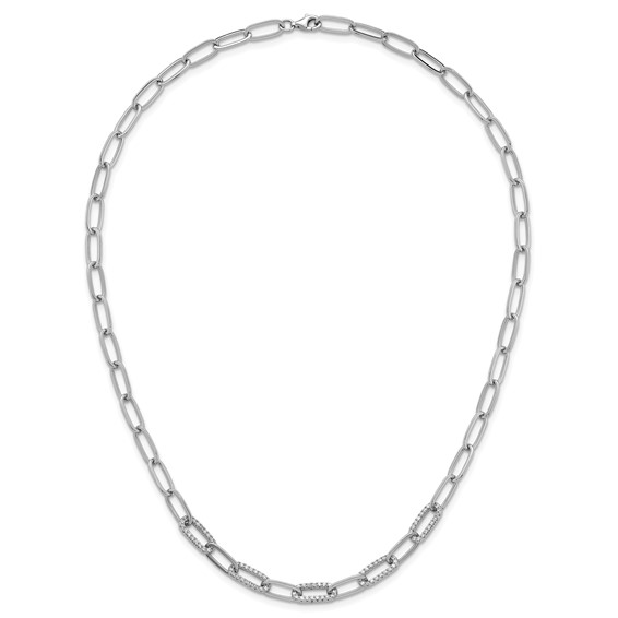 Sterling Silver Rhodium-plated Polished Fancy CZ Paperclip Chain 18 Inch Necklace