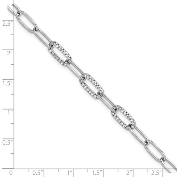 Sterling Silver Rhodium-plated Polished Fancy CZ Paperclip Chain 7 Inch Bracelet