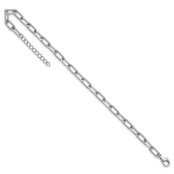 Sterling Silver Rhodium-plated Polished and Twisted Paperclip Link 7 Inch with 1 Inch Extension Bracelet