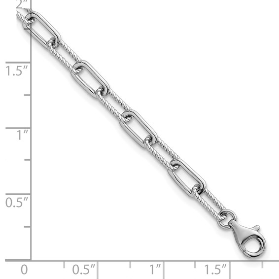 Sterling Silver Rhodium-plated Polished and Twisted Paperclip Link 7 Inch with 1 Inch Extension Bracelet