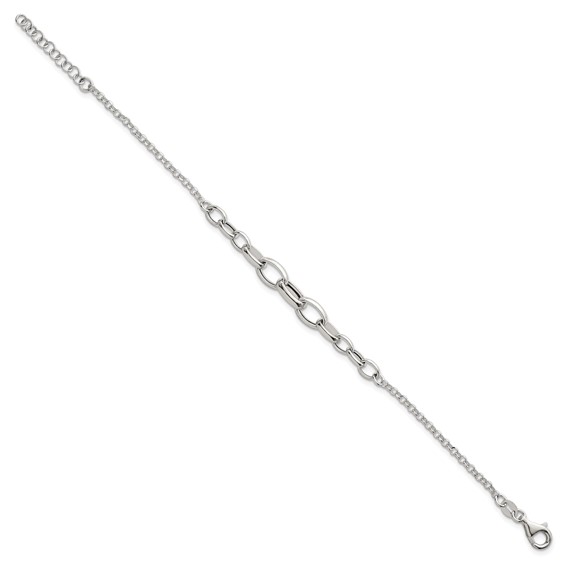 Sterling Silver Polished Fancy Graduated Cable Link 7 Inch with 1 Inch Extension Bracelet