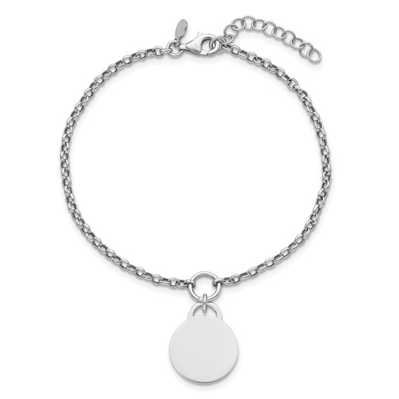 Sterling Silver Rhodium-plated Polished 7 inch with 1 inch extender Round Disc Bracelet