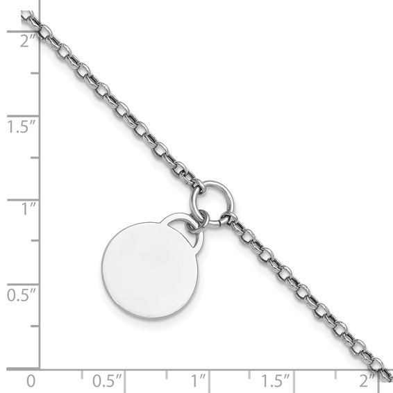 Sterling Silver Rhodium-plated Polished 7 inch with 1 inch extender Round Disc Bracelet