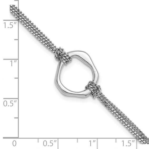 Sterling Silver Rhodium-plated Polished 7 inch with 1 inch extender Abstract 2-Strand Bracelet