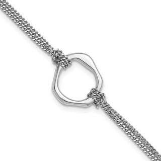 Sterling Silver Rhodium-plated Polished 7 inch with 1 inch extender Abstract 2-Strand Bracelet