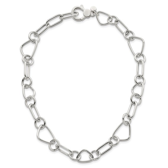 Sterling Silver Polished Triangle Round and Oval Link 17.5 inch Necklace