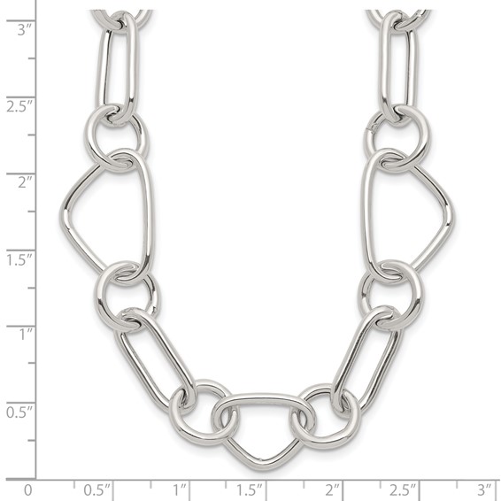 Sterling Silver Polished Triangle Round and Oval Link 17.5 inch Necklace