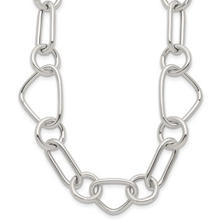 Sterling Silver Polished Triangle Round and Oval Link 17.5 inch Necklace