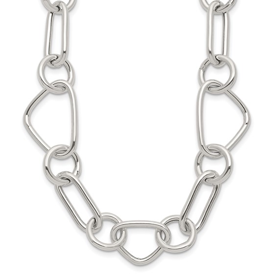 Sterling Silver Polished Triangle Round and Oval Link 17.5 inch Necklace