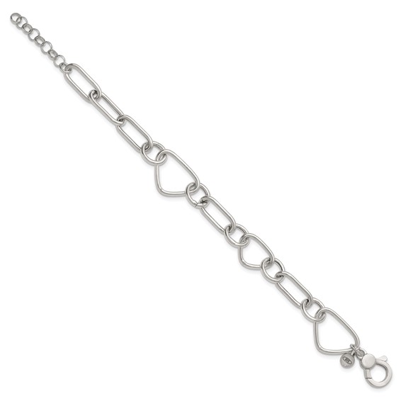 Sterling Silver Polished Triangle Round and Oval Link 8 inch with 1 inch extender Bracelet