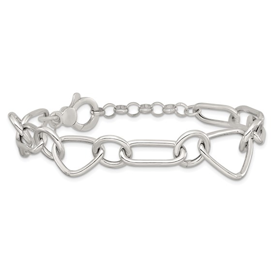 Sterling Silver Polished Triangle Round and Oval Link 8 inch with 1 inch extender Bracelet