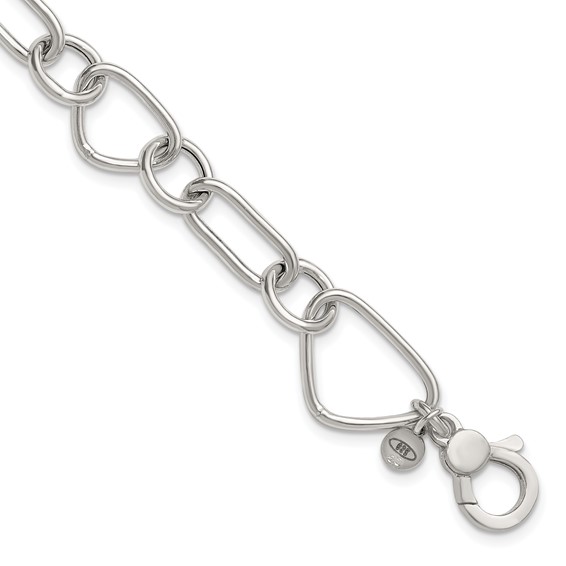 Sterling Silver Polished Triangle Round and Oval Link 8 inch with 1 inch extender Bracelet