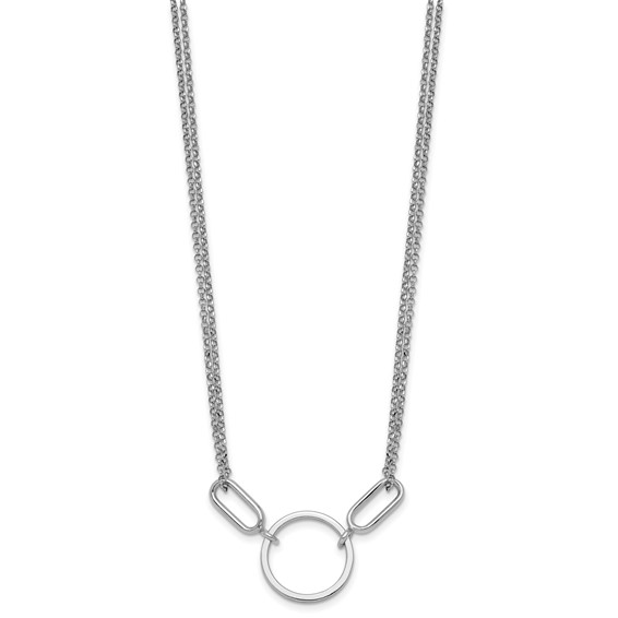 Sterling Silver Rhodium-plated Polished Circle 16 inch with 1 inch extension Necklace