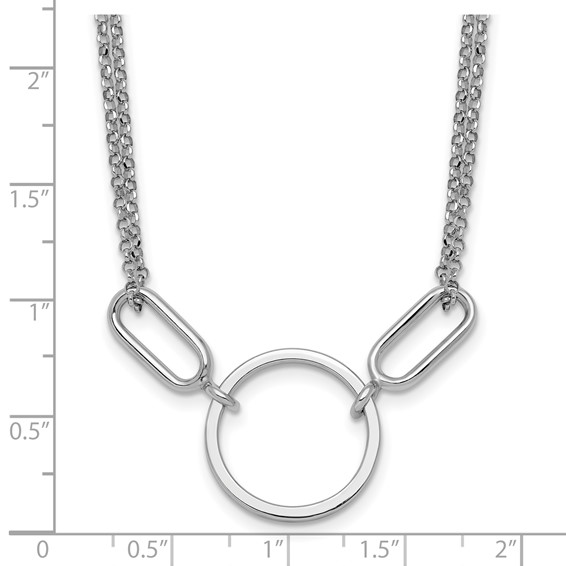 Sterling Silver Rhodium-plated Polished Circle 16 inch with 1 inch extension Necklace
