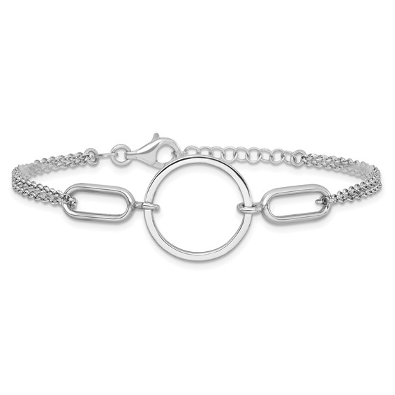 Sterling Silver Rhodium-plated Polished Circle 7 inch with 0.75 inch extension Bracelet