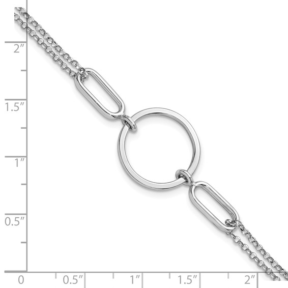 Sterling Silver Rhodium-plated Polished Circle 7 inch with 0.75 inch extension Bracelet