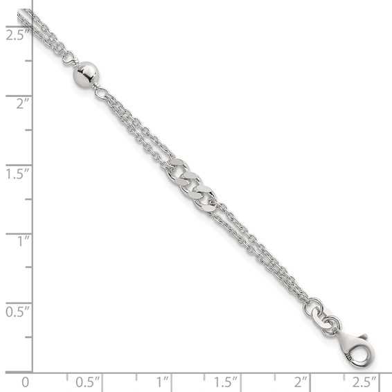 Sterling Silver Polished and Beaded Fancy Double-Strand Link 7.25 inch Bracelet