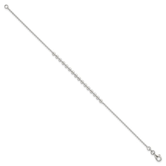Sterling Silver Polished Center Beaded 7.5 Inch Bracelet