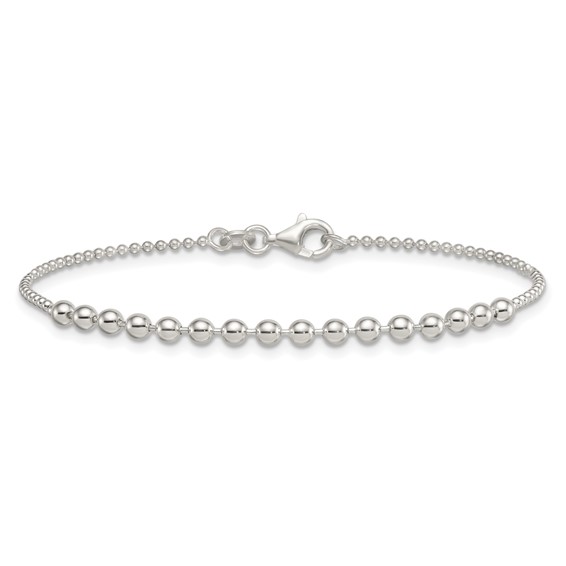 Sterling Silver Polished Center Beaded 7.5 Inch Bracelet