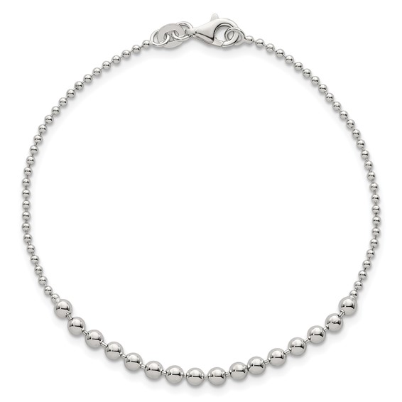 Sterling Silver Polished Center Beaded 7.5 Inch Bracelet