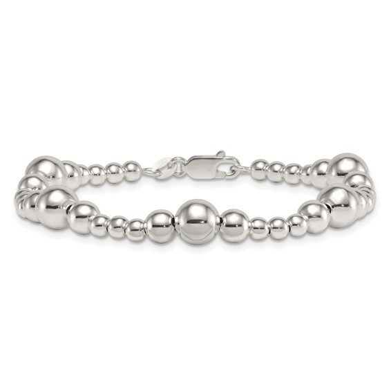 Sterling Silver Polished and Multi-Size Beads 7.5 Inch Bracelet