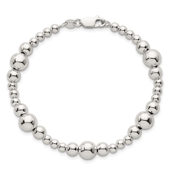 Sterling Silver Polished and Multi-Size Beads 7.5 Inch Bracelet