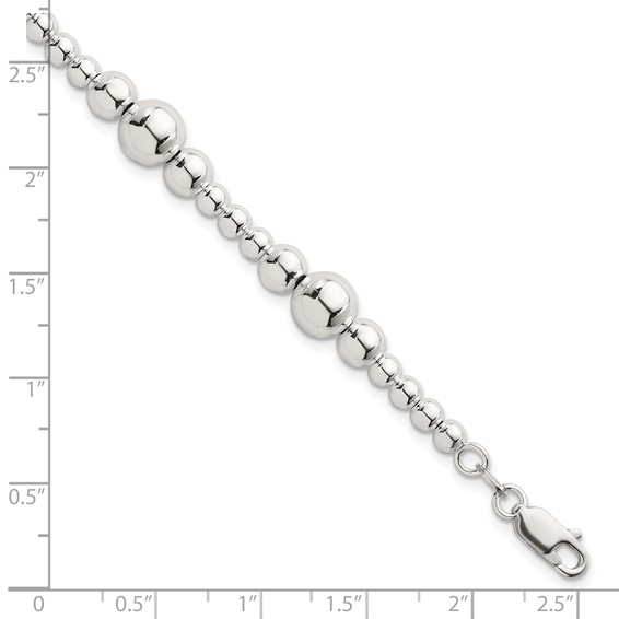 Sterling Silver Polished and Multi-Size Beads 7.5 Inch Bracelet
