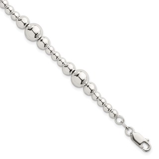 Sterling Silver Polished and Multi-Size Beads 7.5 Inch Bracelet